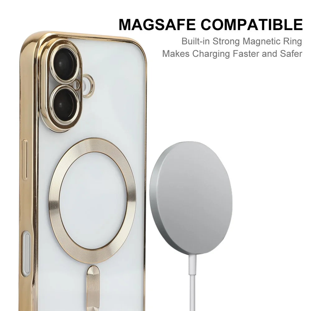 ENKAY HAT PRINCE For iPhone 16 Magnetic Clear Case Shockproof TPU Phone Cover with Lens Film - Gold - 2
