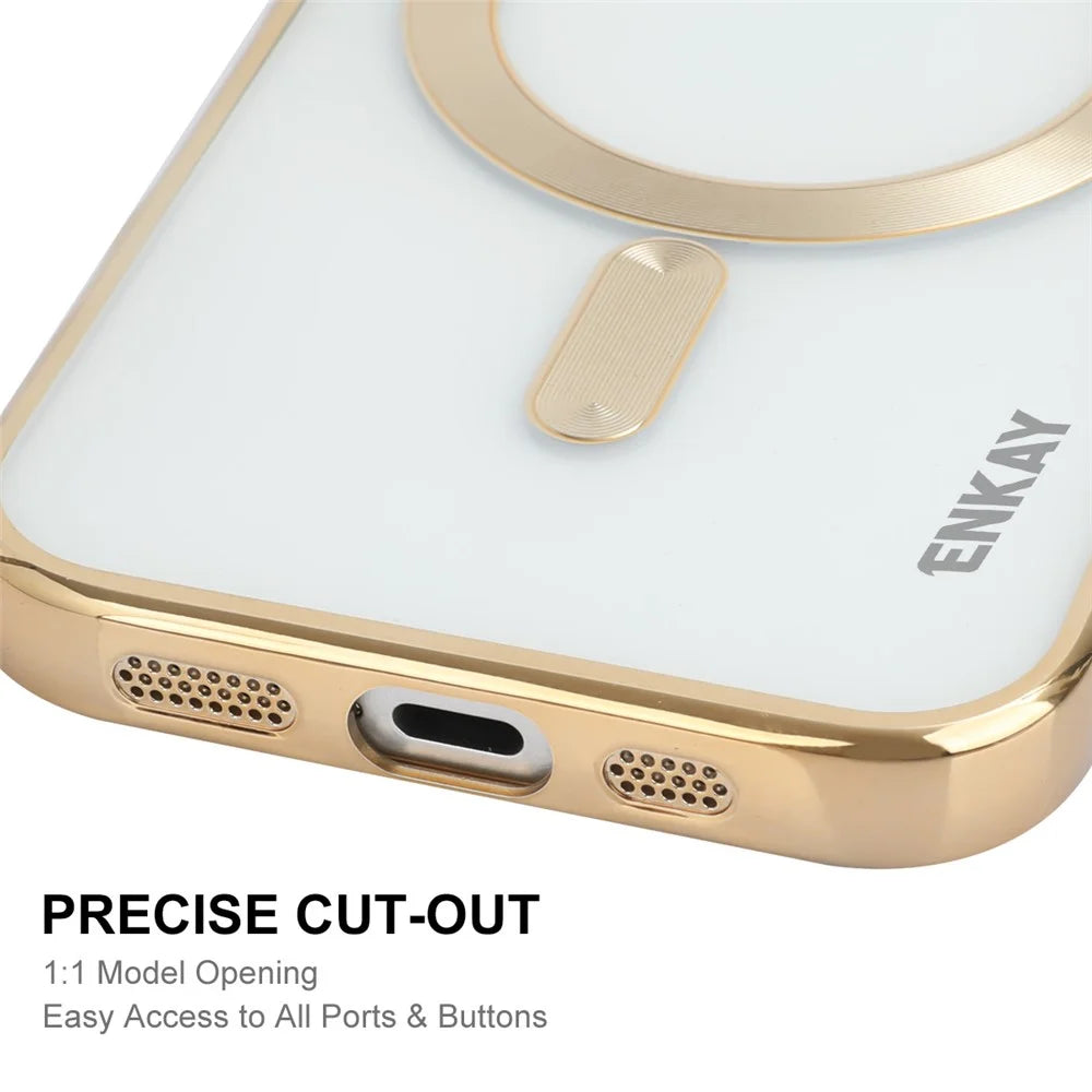 ENKAY HAT PRINCE For iPhone 16 Magnetic Clear Case Shockproof TPU Phone Cover with Lens Film - Gold - 5