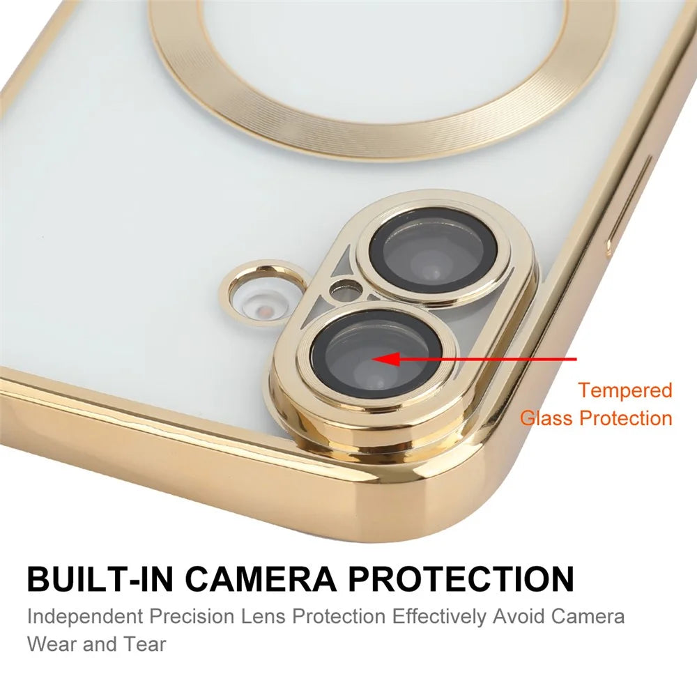 ENKAY HAT PRINCE For iPhone 16 Plus Magnetic Clear Case Shockproof TPU Phone Cover with Lens Film - Gold - 4