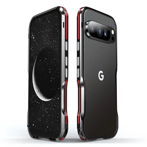 LUPHIE For Google Pixel 9 / 9 Pro Case Metal Bumper Frame Shockproof Phone Cover - Black  /  Red - 1