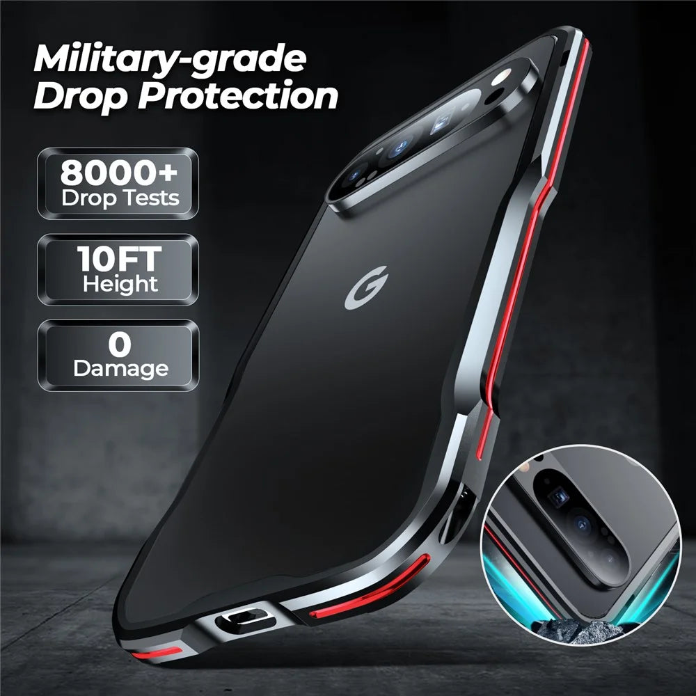 LUPHIE For Google Pixel 9 / 9 Pro Case Metal Bumper Frame Shockproof Phone Cover - Black  /  Red - 3