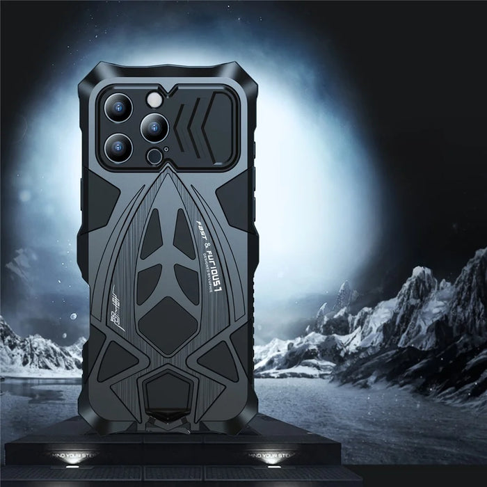LUPHIE For iPhone 16 Pro Max Case Sports Car Design Shockproof Metal+TPU Phone Cover with Screen Protector - Black - 3