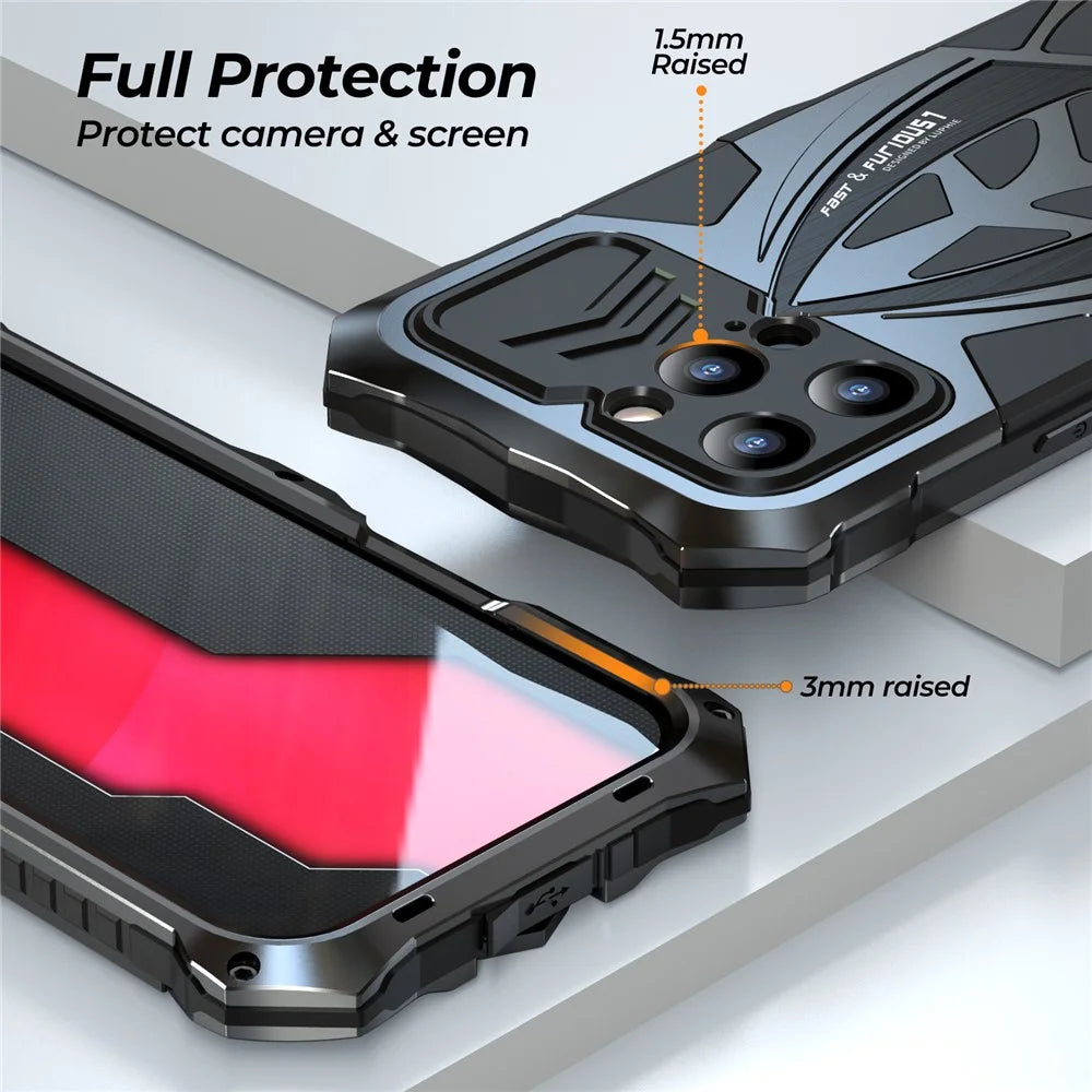 LUPHIE For iPhone 16 Pro Max Case Sports Car Design Shockproof Metal+TPU Phone Cover with Screen Protector - Black - 4