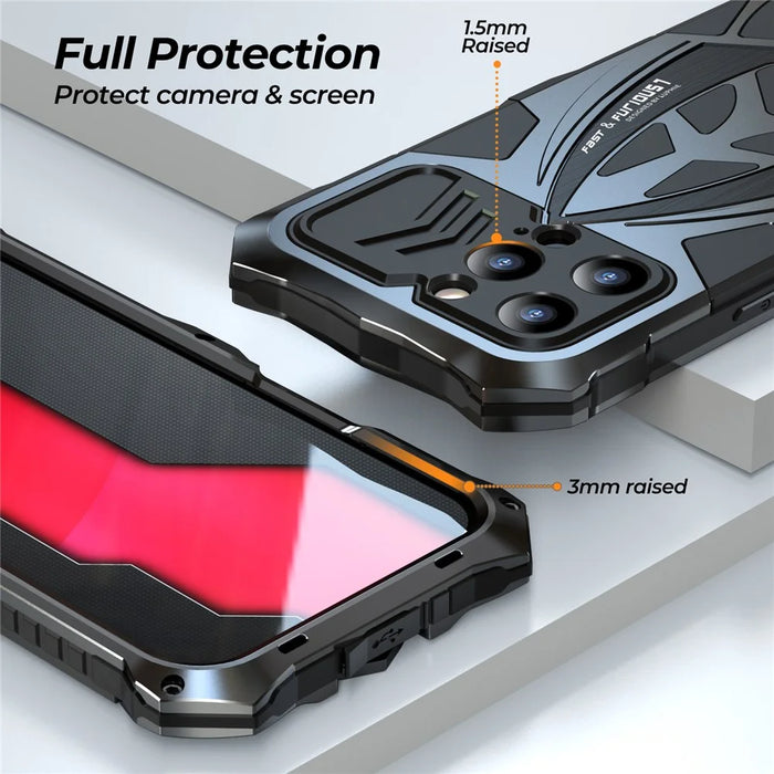 LUPHIE For iPhone 16 Pro Max Case Sports Car Design Shockproof Metal+TPU Phone Cover with Screen Protector - Black - 4