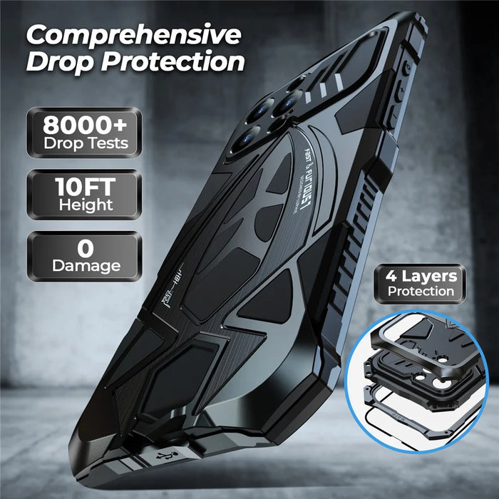 LUPHIE For iPhone 16 Pro Max Case Sports Car Design Shockproof Metal+TPU Phone Cover with Screen Protector - Black - 5