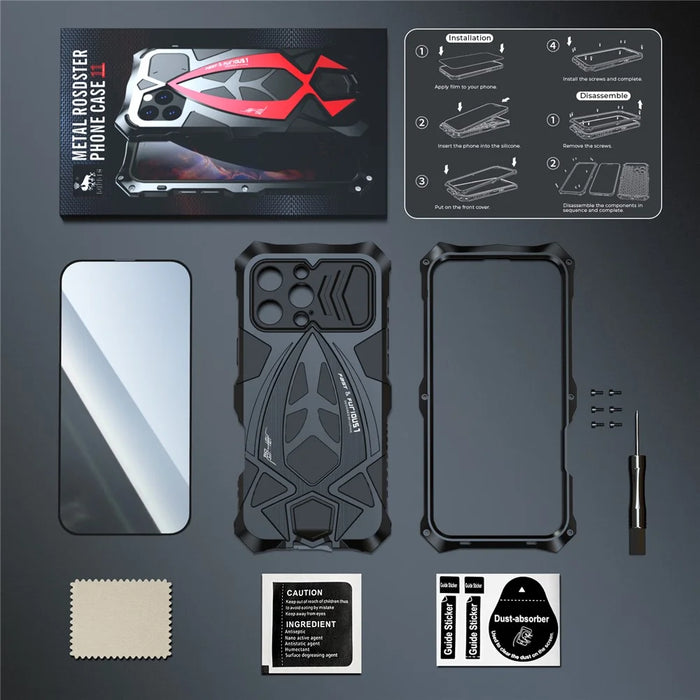 LUPHIE For iPhone 16 Pro Max Case Sports Car Design Shockproof Metal+TPU Phone Cover with Screen Protector - Black - 7