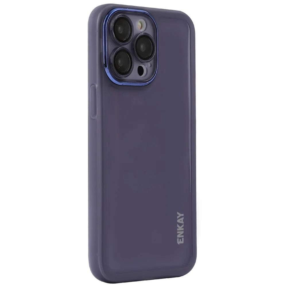 ENKAY HAT PRINCE For iPhone 15 Pro Max Case Matte TPU Phone Cover with Lens Film - Purple - 1