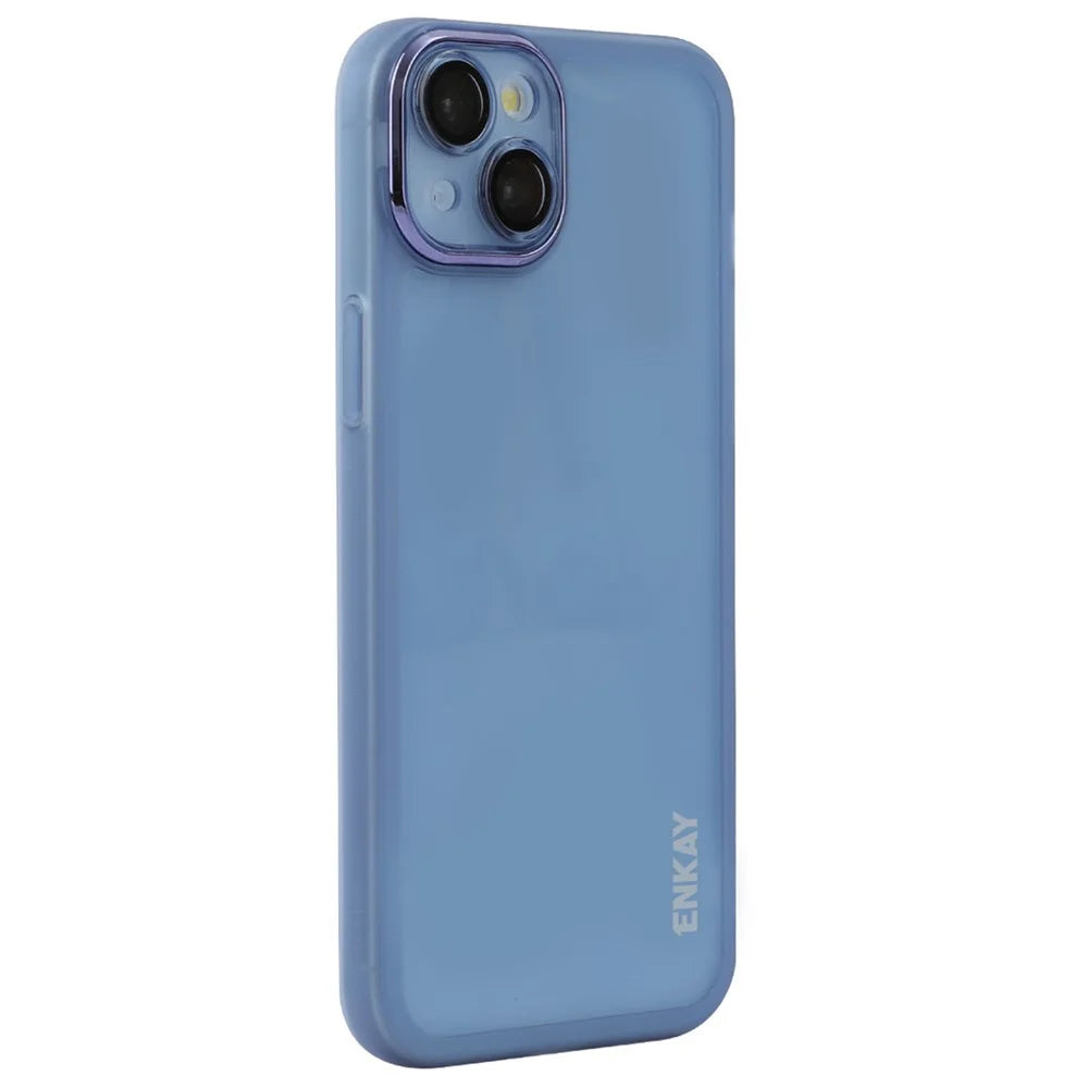 ENKAY HAT PRINCE For iPhone 15 Plus Case Matte TPU Phone Cover with Lens Film - Blue - 1