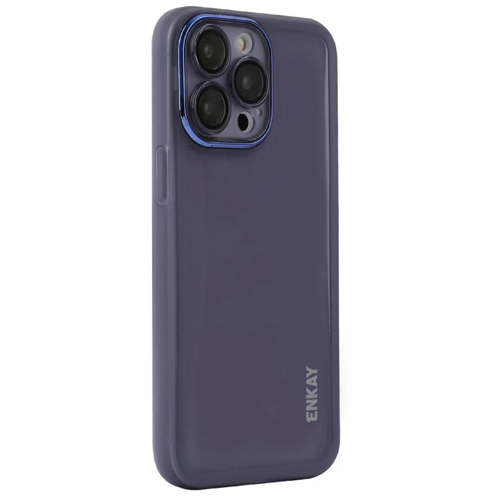 ENKAY HAT PRINCE For iPhone 15 Pro Case Matte TPU Phone Cover with Lens Film - Purple - 1
