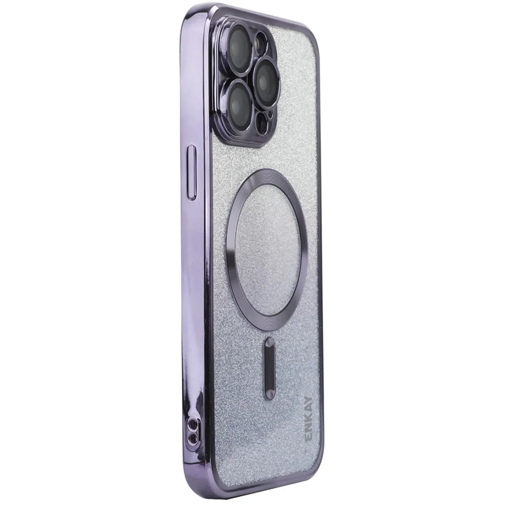 ENAKY HAT PRINCE For iPhone 16 Pro Max Magnetic Case Glitter TPU Phone Back Cover with Lens Film - Purple - 1
