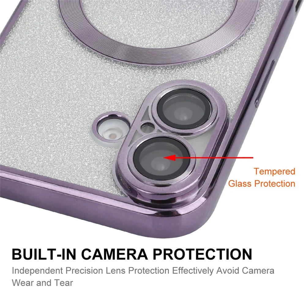 ENAKY HAT PRINCE For iPhone 16 Plus Magnetic Case Glitter TPU Phone Back Cover with Lens Film - Purple - 5