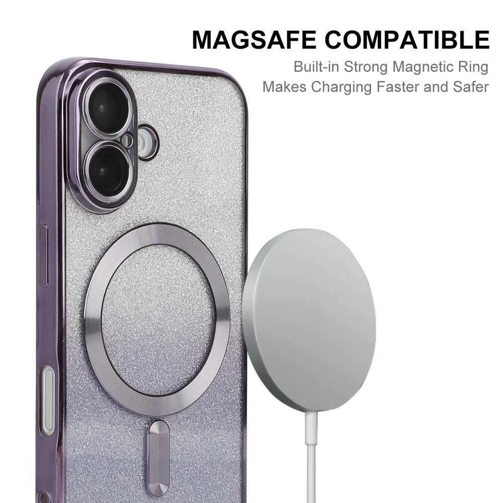 ENAKY HAT PRINCE For iPhone 16 Magnetic Case Glitter TPU Phone Back Cover with Lens Film - Purple - 3