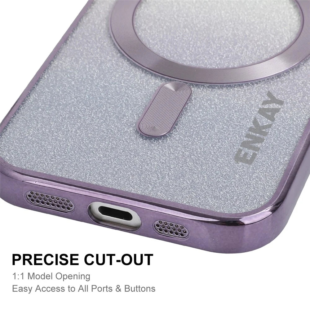 ENAKY HAT PRINCE For iPhone 16 Magnetic Case Glitter TPU Phone Back Cover with Lens Film - Purple - 6