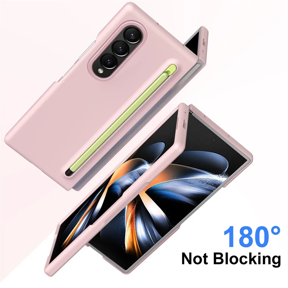 For Samsung Galaxy Z Fold3 5G Case Hard PC Phone Cover with Stylus - Pink - 2