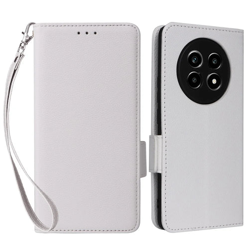 For Realme 14 Pro Lite 5G / 13 Pro 5G (Global) / 13 Pro+ 5G (Global) Case with Wrist Strap Litchi Texture PU Leather Wallet Phone Cover - White - 1