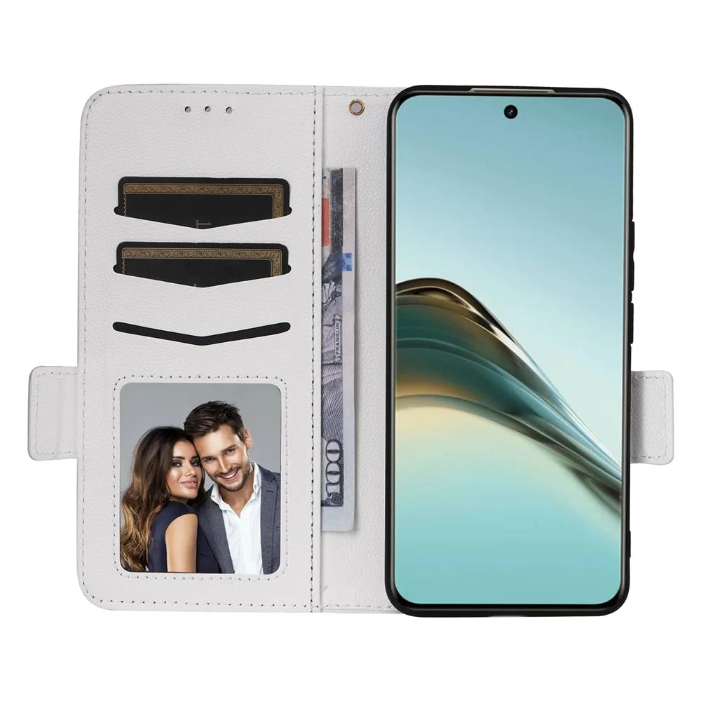 For Realme 14 Pro Lite 5G / 13 Pro 5G (Global) / 13 Pro+ 5G (Global) Case with Wrist Strap Litchi Texture PU Leather Wallet Phone Cover - White - 2