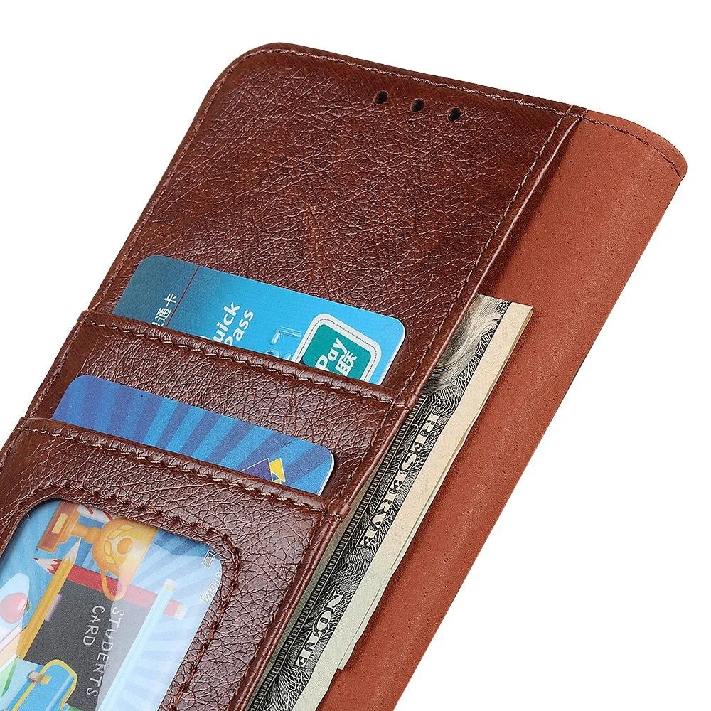 For Sony Xperia 5 IV 5G Nappa Texture Split Leather Flip Wallet Case Magnetic Closure Shockproof Phone Cover Stand - Brown - 4