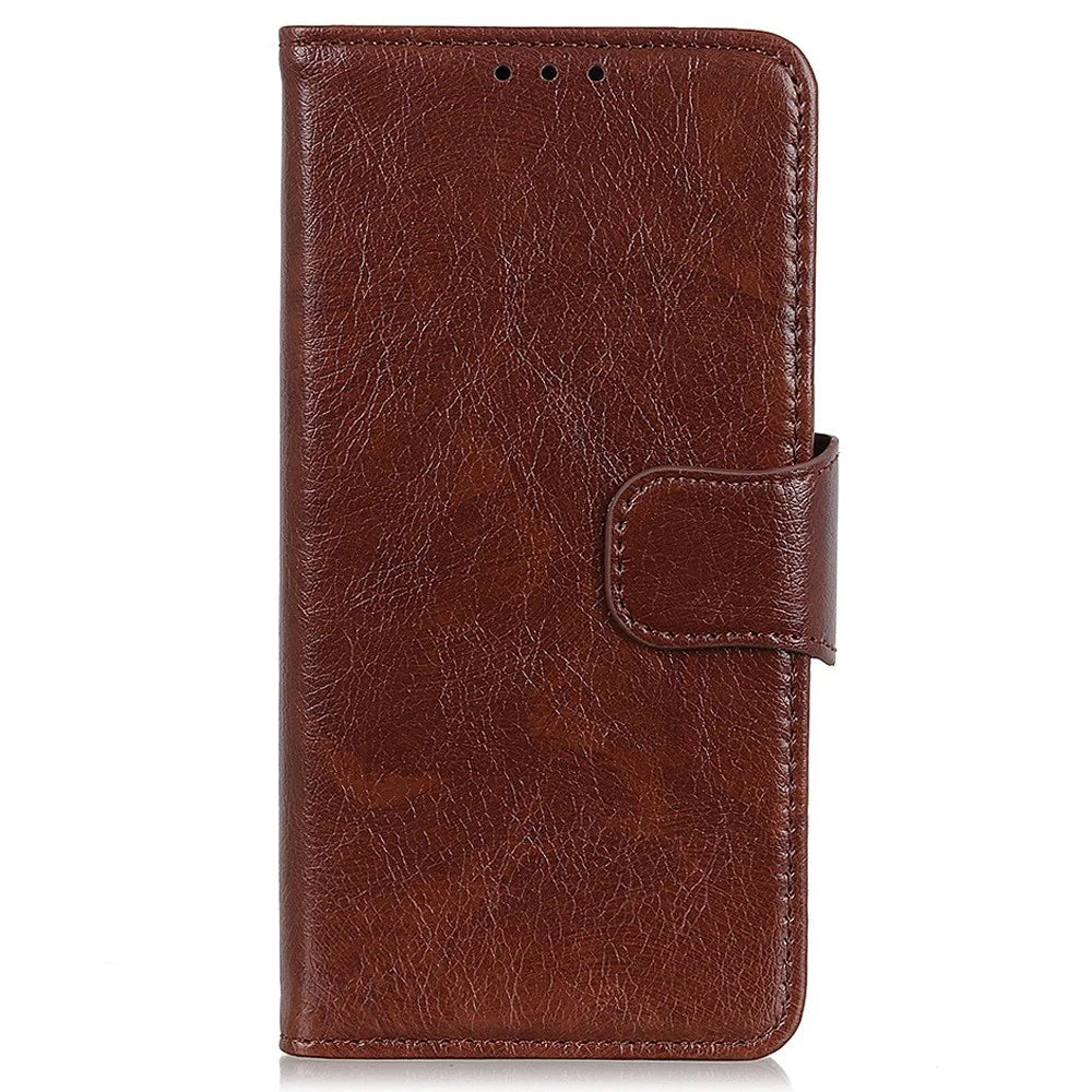 For Sony Xperia 5 IV 5G Nappa Texture Split Leather Flip Wallet Case Magnetic Closure Shockproof Phone Cover Stand - Brown - 7