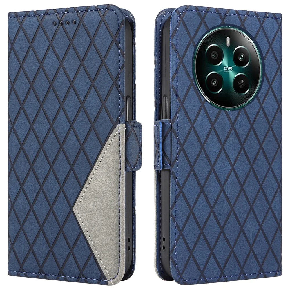 For Realme Narzo 70 5G / Narzo 70 Pro 5G / P1 5G / 12 4G / 12+ 5G Case Rhombus PU Leather Flip Wallet Phone Cover - Blue - 1