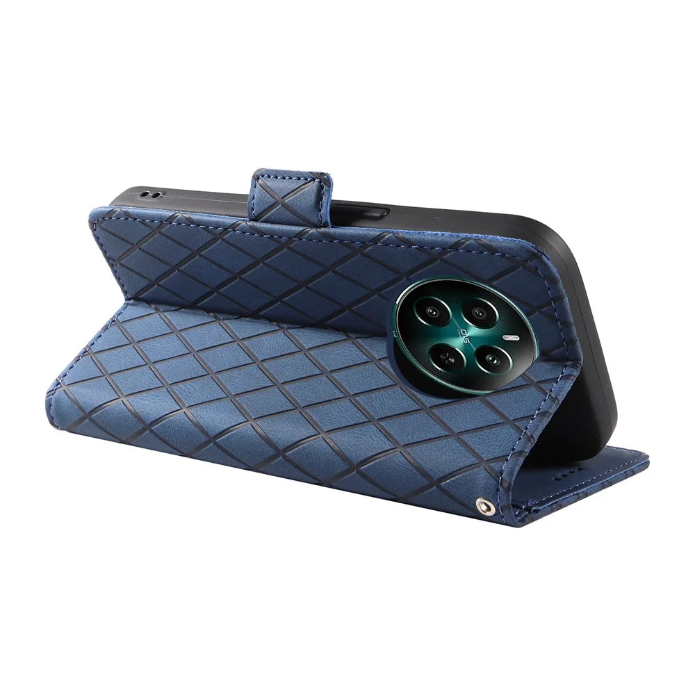 For Realme Narzo 70 5G / Narzo 70 Pro 5G / P1 5G / 12 4G / 12+ 5G Case Rhombus PU Leather Flip Wallet Phone Cover - Blue - 4