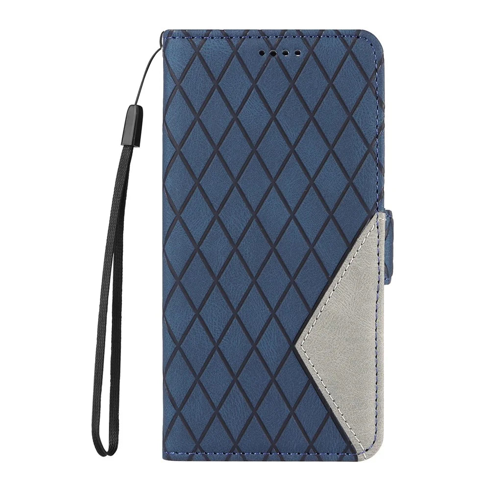 For Realme Narzo 70 5G / Narzo 70 Pro 5G / P1 5G / 12 4G / 12+ 5G Case Rhombus PU Leather Flip Wallet Phone Cover - Blue - 6