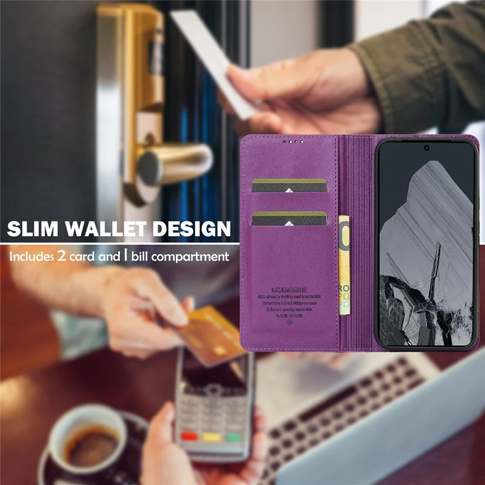 LC.IMEEKE L1 Series for Google Pixel 8 Pro Case PU Leather Wallet Stand Protective Phone Cover - Purple - 5