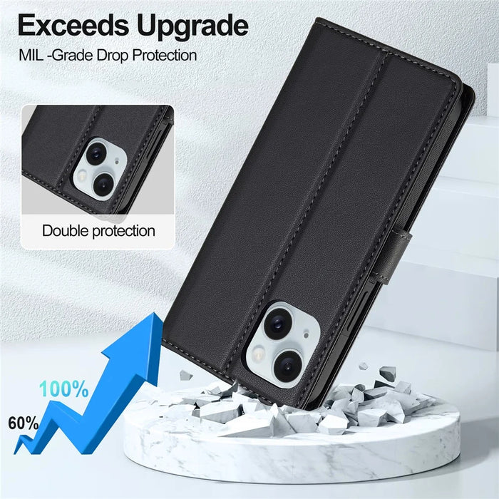 LC.IMEEKE L2 Series for iPhone 15 Case PU Leather Wallet Detachable Magnetic Phone Cover - Black - 3