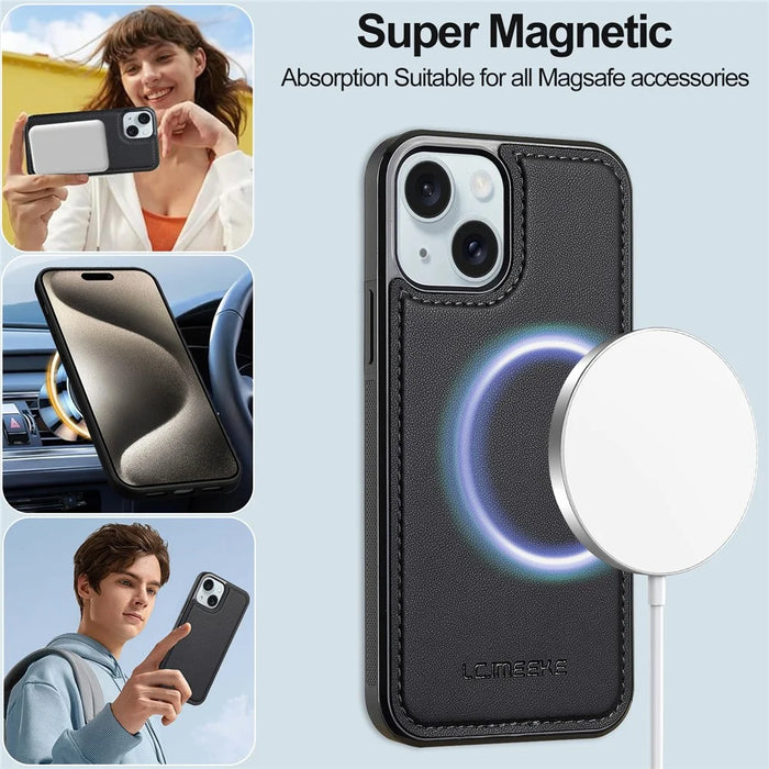LC.IMEEKE L2 Series for iPhone 15 Case PU Leather Wallet Detachable Magnetic Phone Cover - Black - 7