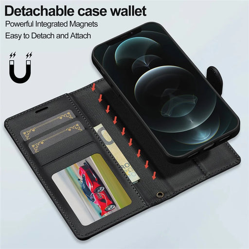 LC.IMEEKE L2 Series for iPhone 14 / 13 Case PU Leather Wallet Detachable Magnetic Phone Cover - Black - 2