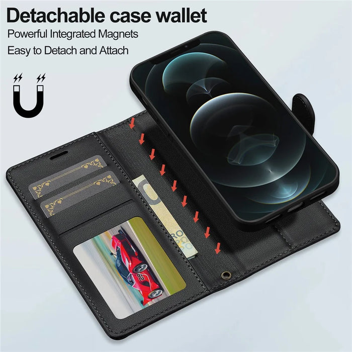 LC.IMEEKE L2 Series for iPhone 14 / 13 Case PU Leather Wallet Detachable Magnetic Phone Cover - Black - 2