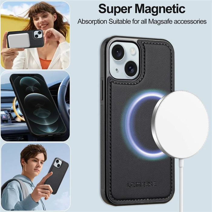 LC.IMEEKE L2 Series for iPhone 14 / 13 Case PU Leather Wallet Detachable Magnetic Phone Cover - Black - 7