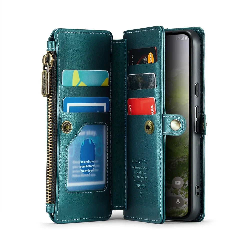 For Google Pixel 10 Pro / 10 / 9 Pro / 9 Leather Case CASEME C36 Zipper Multiple Card Slots Phone Cover with Straps - Green - 2
