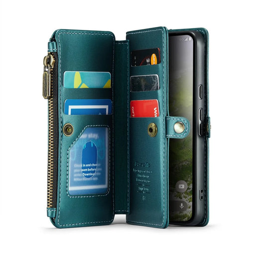 For Google Pixel 10 Pro / 10 / 9 Pro / 9 Leather Case CASEME C36 Zipper Multiple Card Slots Phone Cover with Straps - Green - 2