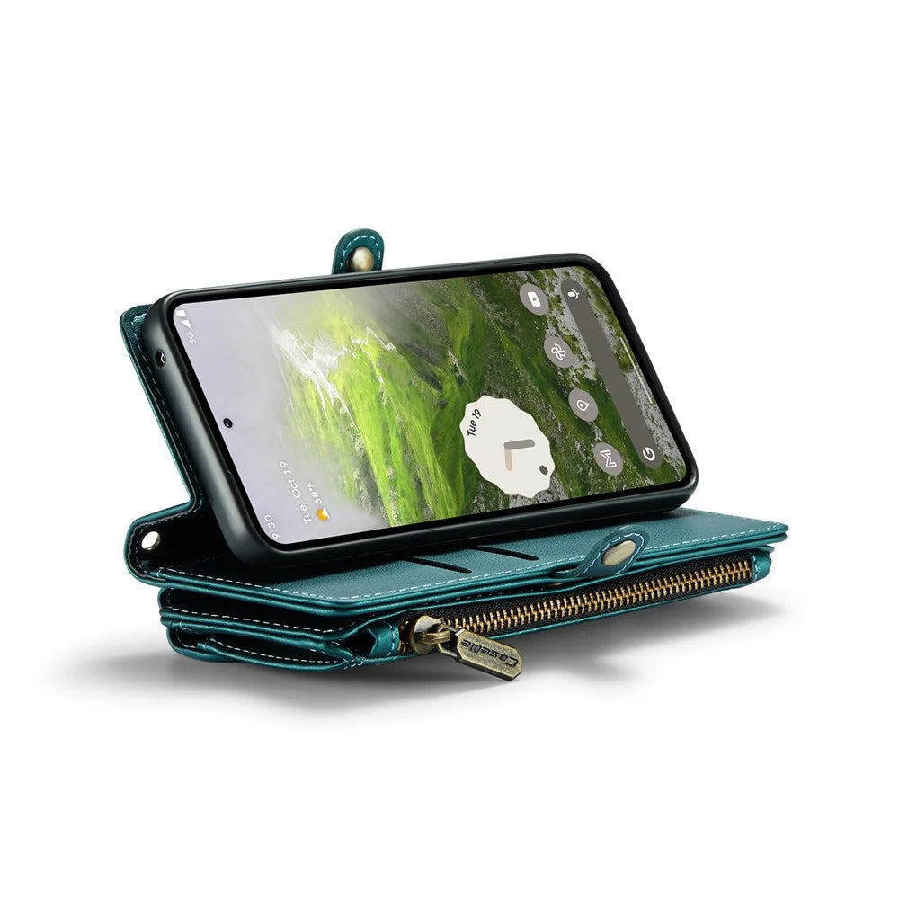 For Google Pixel 10 Pro / 10 / 9 Pro / 9 Leather Case CASEME C36 Zipper Multiple Card Slots Phone Cover with Straps - Green - 3