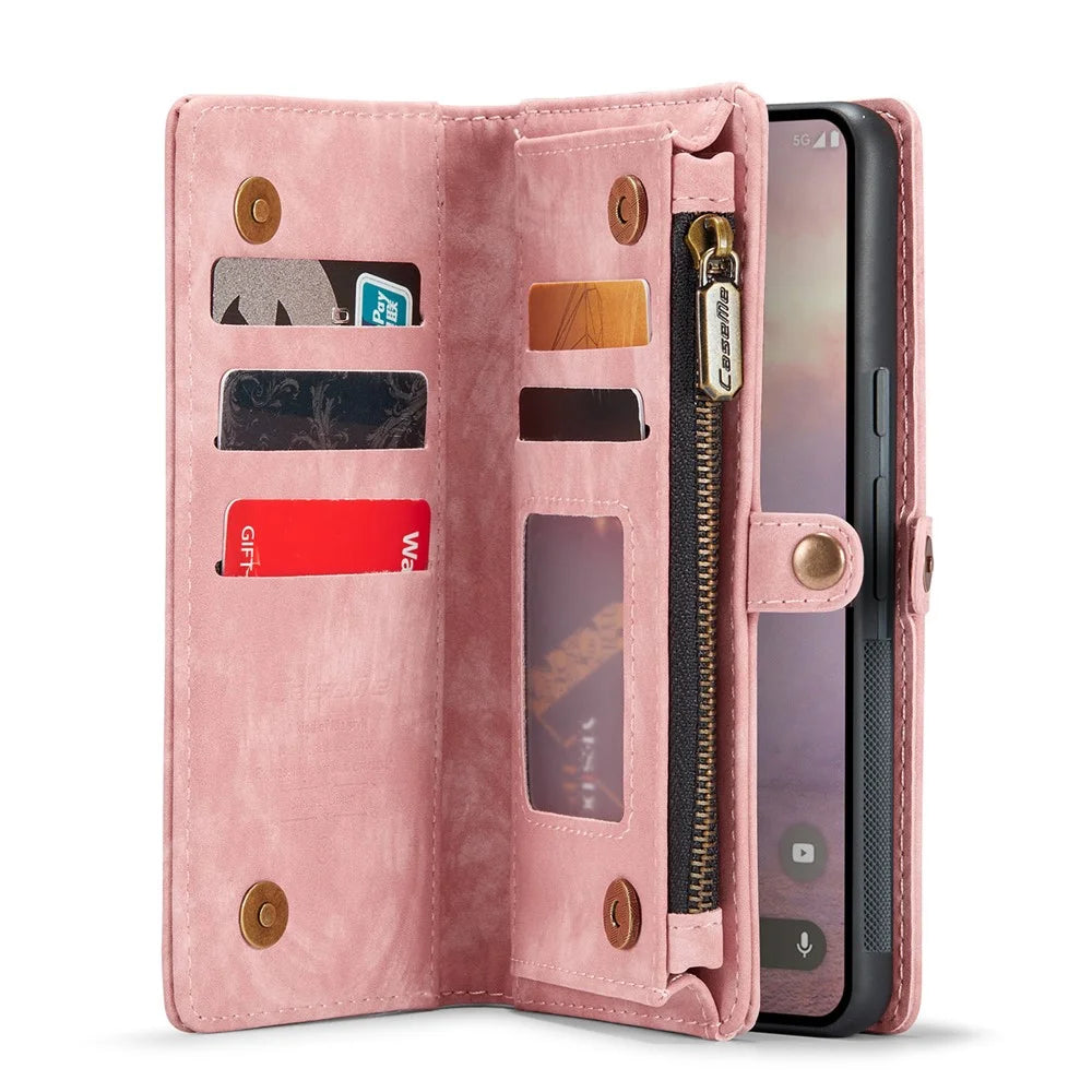 For Google Pixel 9 Pro XL Phone Cases CASEME 008 Leather Cover with Detachable Wallet and Strap - Pink - 2