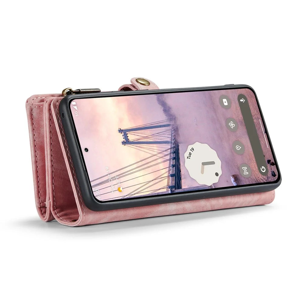 For Google Pixel 9 Pro XL Phone Cases CASEME 008 Leather Cover with Detachable Wallet and Strap - Pink - 3