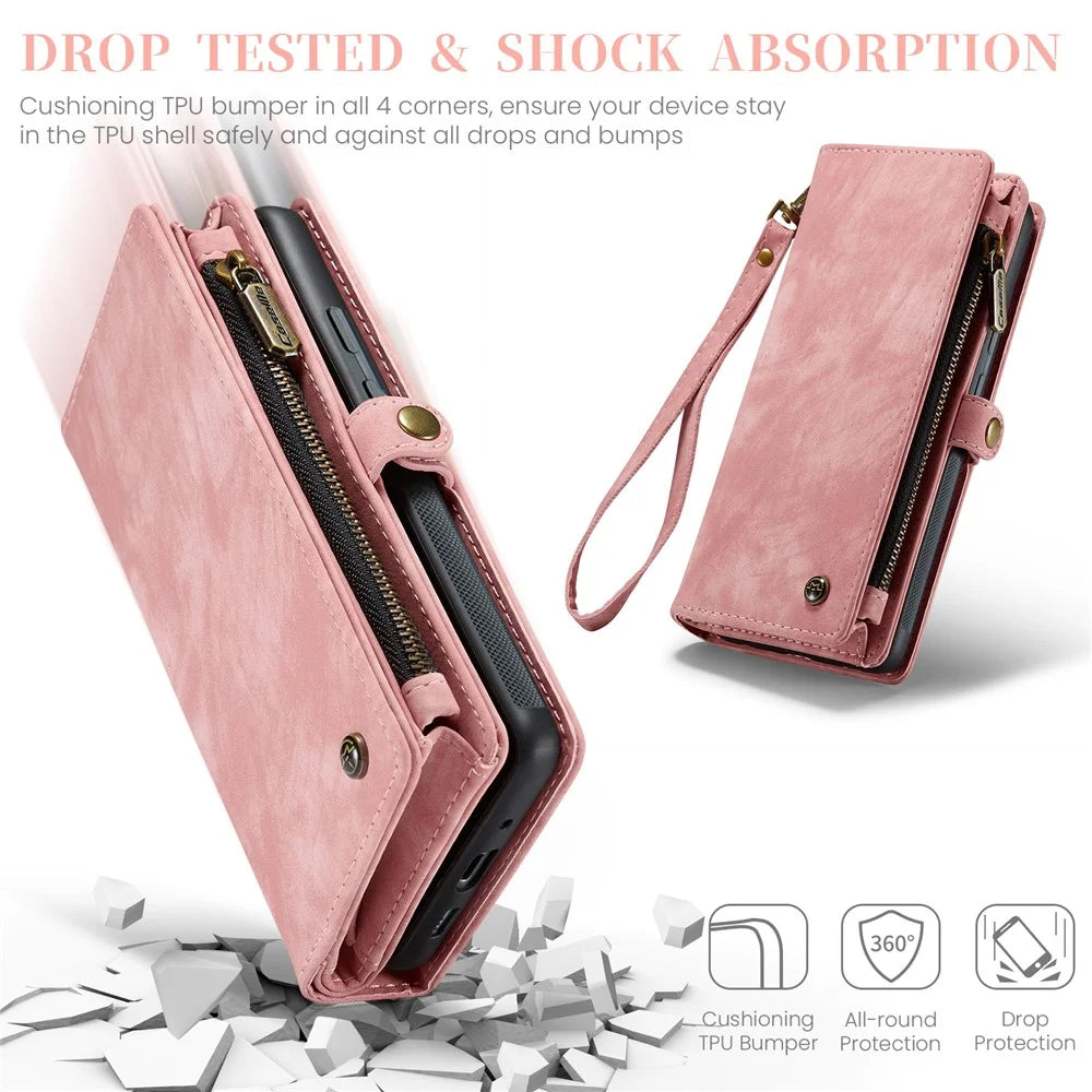 For Google Pixel 9 Pro XL Phone Cases CASEME 008 Leather Cover with Detachable Wallet and Strap - Pink - 7