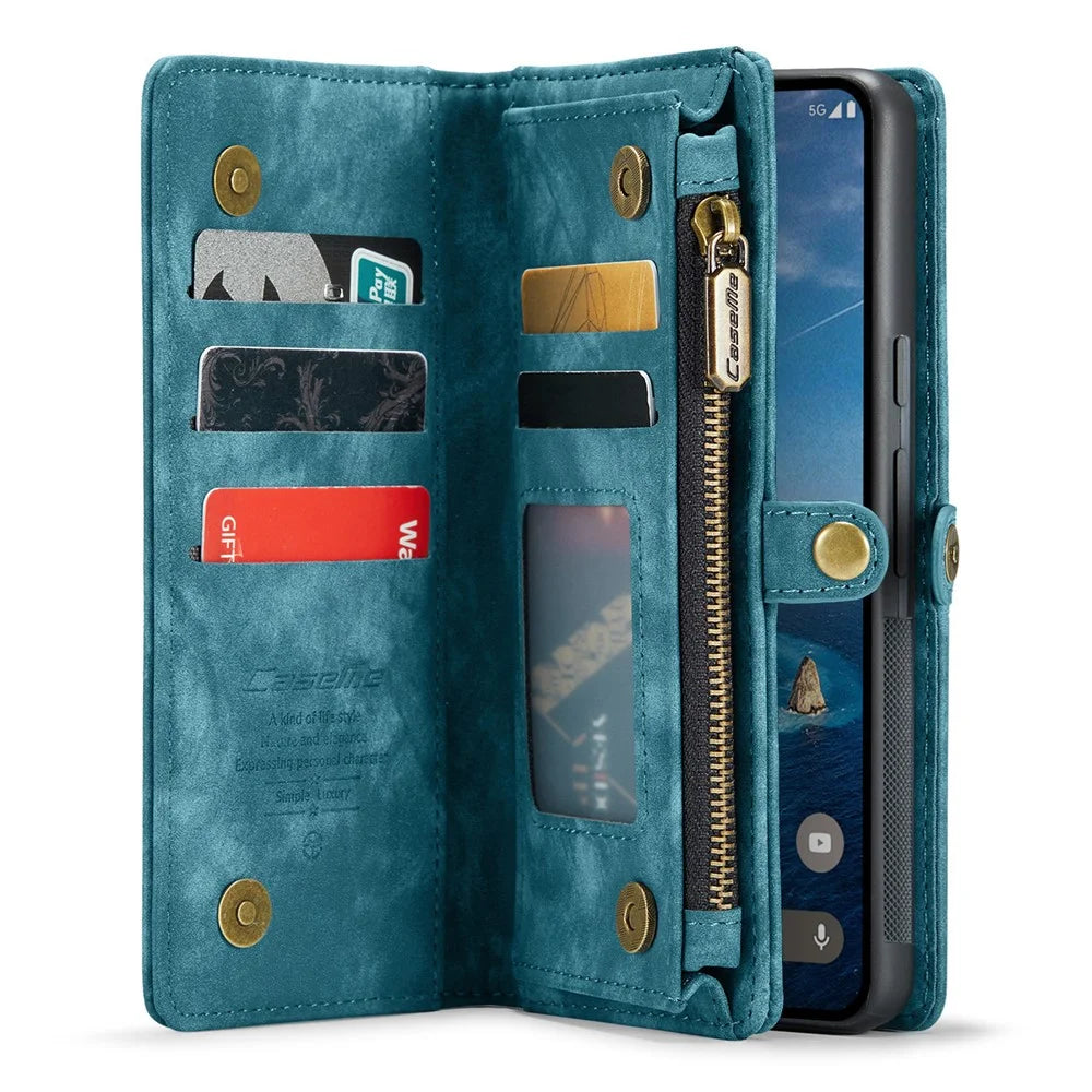 For Google Pixel 9 / Pixel 9 Pro Phone Cases CASEME 008 Leather Cover with Detachable Wallet and Strap - Blue - 2