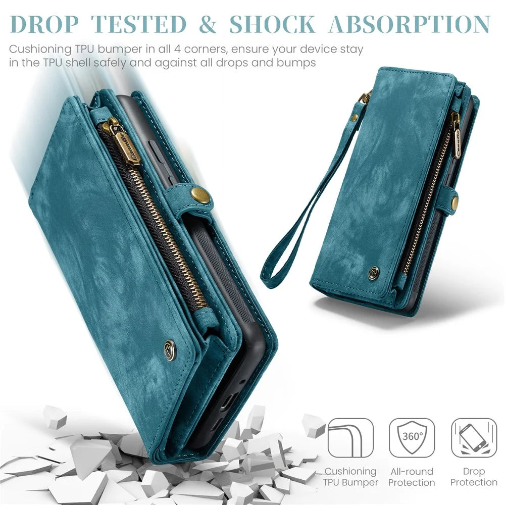 For Google Pixel 9 / Pixel 9 Pro Phone Cases CASEME 008 Leather Cover with Detachable Wallet and Strap - Blue - 7
