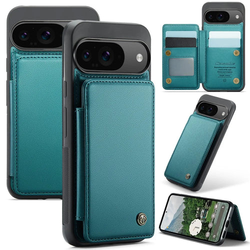 For Google Pixel 10 Pro / 10 / 9 Pro / 9 Phone Case CASEME C22 Leather Back Cover with RFID Blocking Card Slots - Green - 1