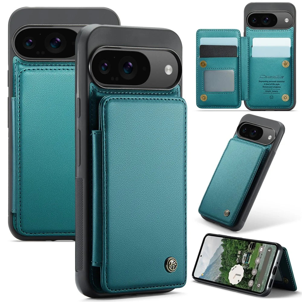 For Google Pixel 10 Pro / 10 / 9 Pro / 9 Phone Case CASEME C22 Leather Back Cover with RFID Blocking Card Slots - Green - 1