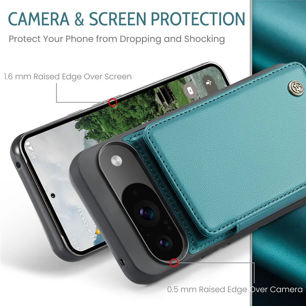 For Google Pixel 10 Pro / 10 / 9 Pro / 9 Phone Case CASEME C22 Leather Back Cover with RFID Blocking Card Slots - Green - 6