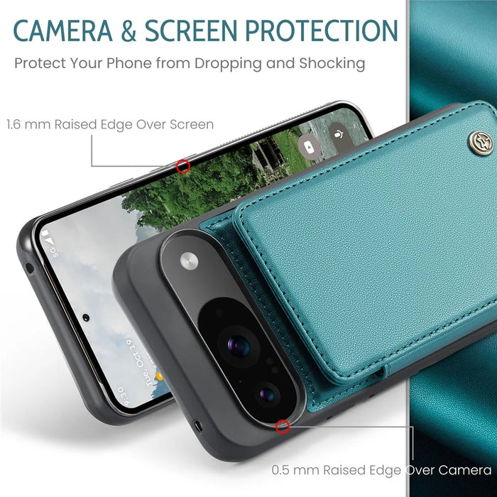 For Google Pixel 10 Pro / 10 / 9 Pro / 9 Phone Case CASEME C22 Leather Back Cover with RFID Blocking Card Slots - Green - 6