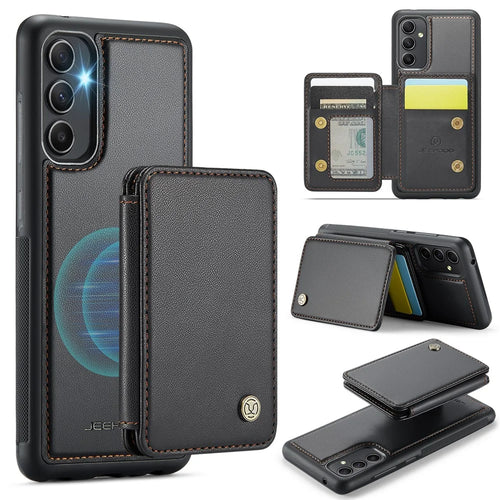 JEEHOOD J05 For Samsung Galaxy A54 5G Case Leather Mobile Cover with Detachable Magnetic Card Bag - Black - 1