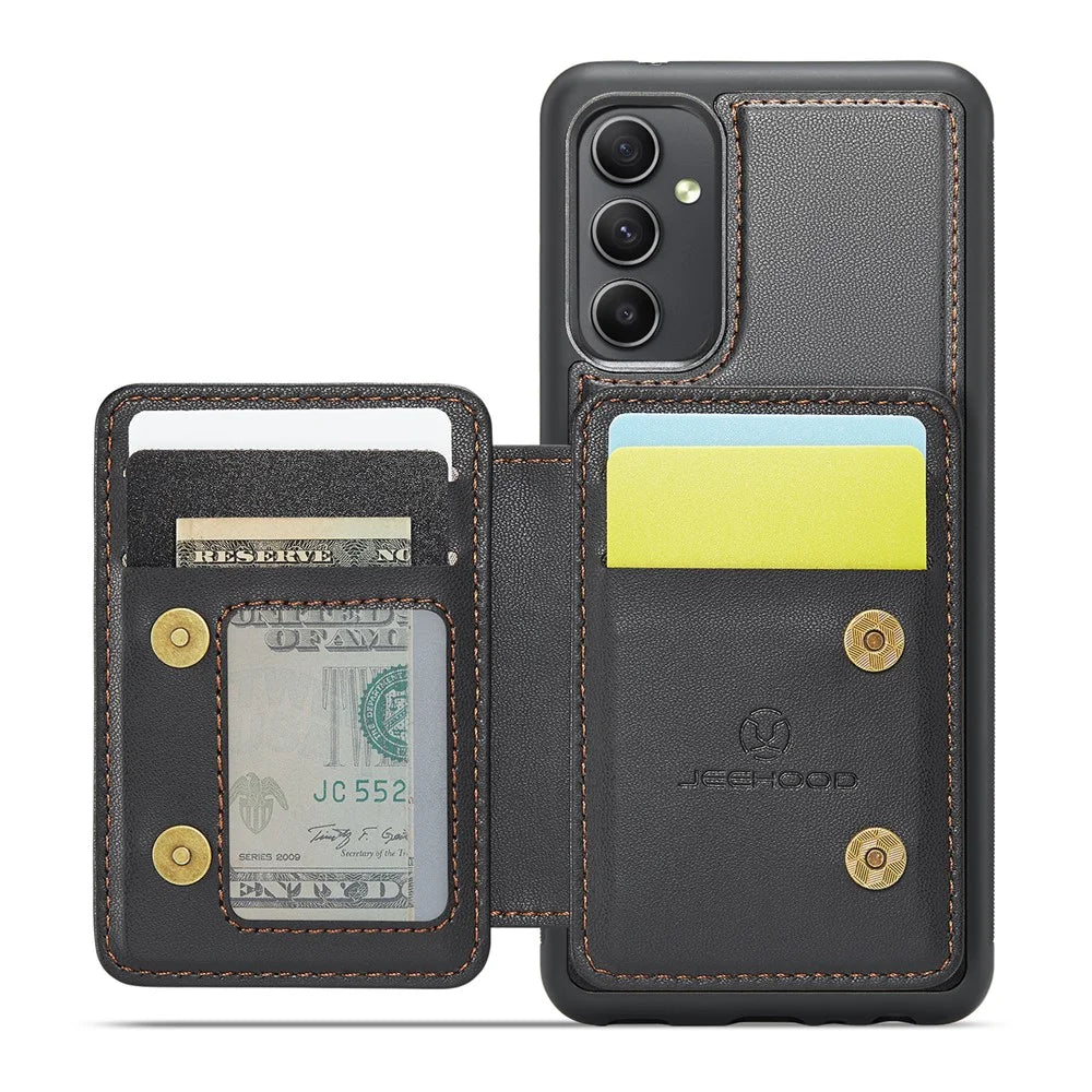 JEEHOOD J05 For Samsung Galaxy A54 5G Case Leather Mobile Cover with Detachable Magnetic Card Bag - Black - 2