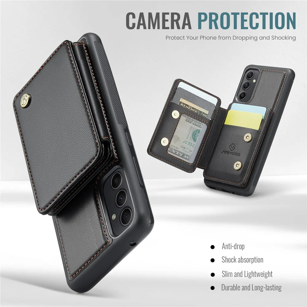 JEEHOOD J05 For Samsung Galaxy A54 5G Case Leather Mobile Cover with Detachable Magnetic Card Bag - Black - 5