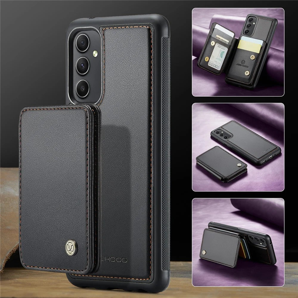 JEEHOOD J05 For Samsung Galaxy A54 5G Case Leather Mobile Cover with Detachable Magnetic Card Bag - Black - 6