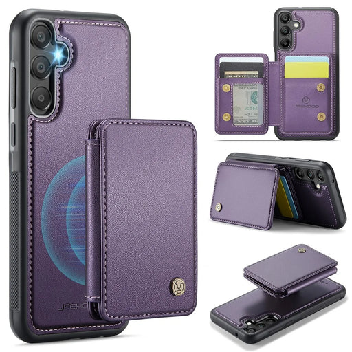 JEEHOOD J05 For Samsung Galaxy A55 5G Case Leather Mobile Cover with Detachable Magnetic Card Bag - Purple - 1