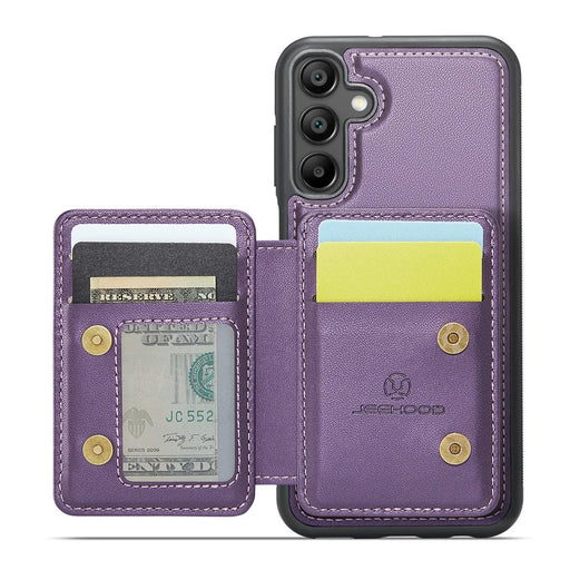 JEEHOOD J05 For Samsung Galaxy A55 5G Case Leather Mobile Cover with Detachable Magnetic Card Bag - Purple - 2