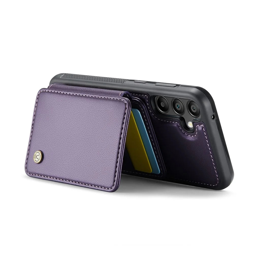 JEEHOOD J05 For Samsung Galaxy A55 5G Case Leather Mobile Cover with Detachable Magnetic Card Bag - Purple - 3